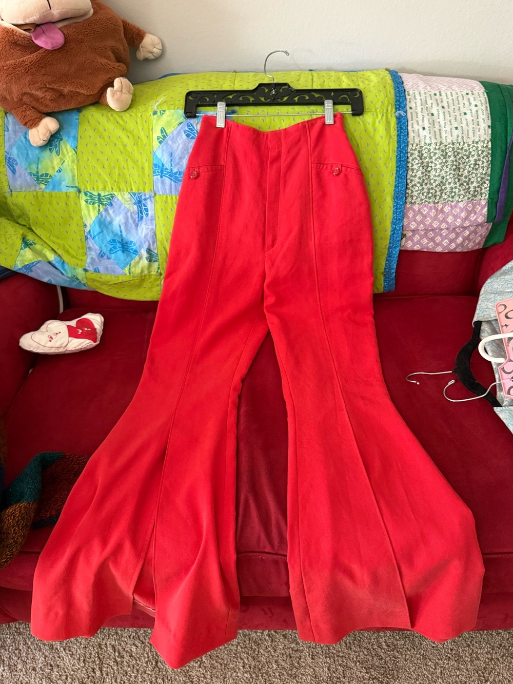 LAST CHANCE Vintage Groovy Red Flared High-Waist Pants with front slits